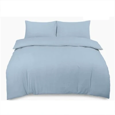 Image of Plain Dyed Duvet Cover Sets Double Bed Set, Brushed Cotton Quilt Bedding &amp; Linen Flannelette Double, Reversible Thermal Flannel Blue With Pillow Cases