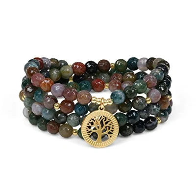 Image of COAI Tree of Life Necklace 108 Mala Beads Prayer Wrap Bracelet Necklace, Indian Agate