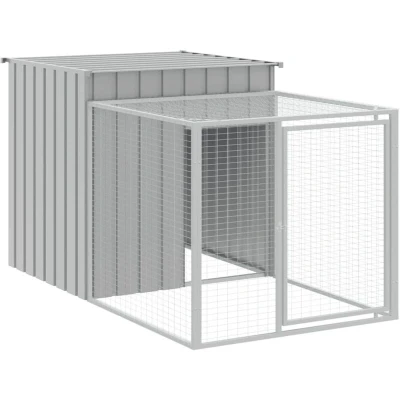 Image of vidaXL Chicken Cage with Extended Run, Galvanised Steel Construction, Light Grey, Mesh Design, Protective Roof, Convenient Access Doors