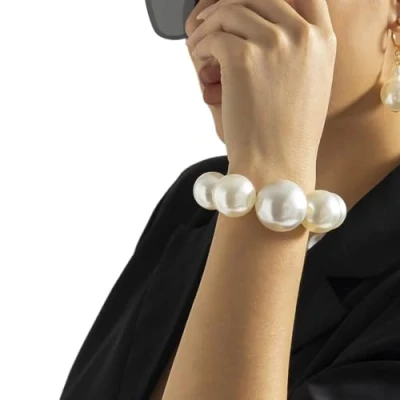 Image of Prosy Punk Imitation Pearl Choker Necklaces Collar Necklace Chain Jewelry Adjustable for Women and Girls (Bracelet)