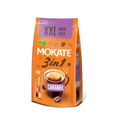Image of MOKATE® 3 in 1 XXL Instant Coffee Caramel Bag 24 Sticks x 17 g Packaging Change Drink Powder Soluble Smooth Creamy Drinks Taste