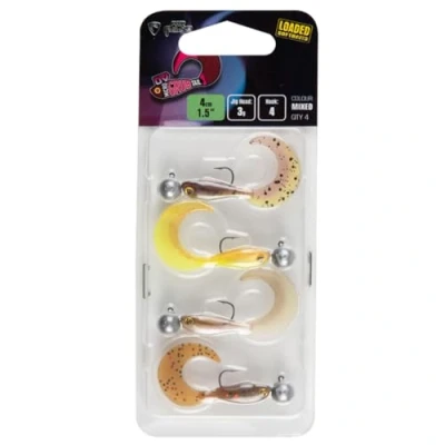 Image of Fox Rage Micro Grub Tail Mixed UV Colour Pack Loaded 3g jighead (4cm) 4pcs Shad