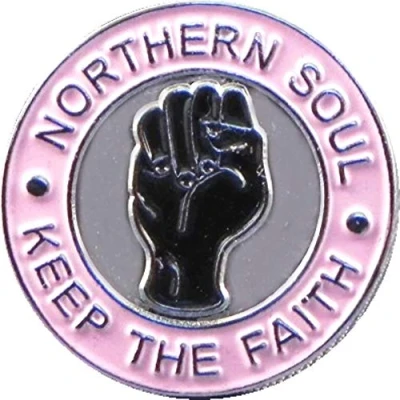 Image of Metal Enamel Pin Badge Northern Soul Fist Keep The Faith (Pink &amp; Black)
