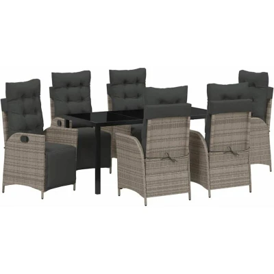 Image of vidaXL 7 Piece Garden Dining Set Grey Poly Rattan