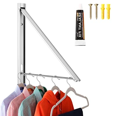 Image of Coat Hangers for Laundry Folding Clothes Hanger, Wall Mounted Rail, Aluminum Space Saving Hanger Storage Organiser Room Bedroom Indoor Outdoor（1，silver）