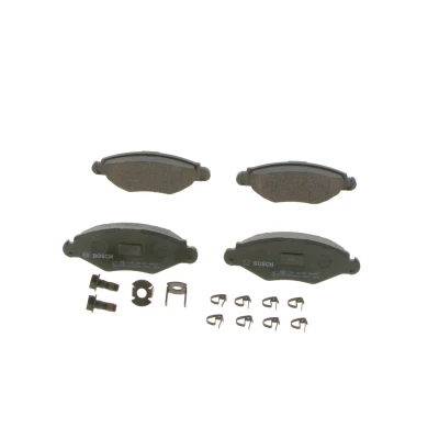 Image of 425166, 425204, 425212, 425228, 425302 Brake pad set BOSCH 0 986 494 039 Low Metallic with mounting manual, anti squeak plate, bolts/screws