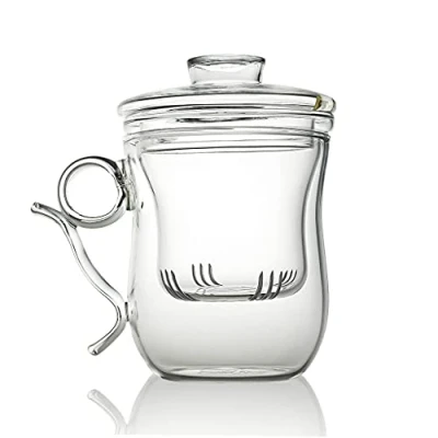 Image of The Exotic Teapot Glass Infuser Mug Cup, 350ml, Removable Filter Strainer for Loose Tea, Ultra Clear Mug, Drip Catcher Lid