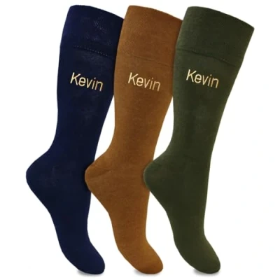 Image of Personalised Men&#039;s Embroidered Retirement Home Gentle Grip Comfort Socks (3 Pair Pack) (UK, Numeric, 6, 11, Regular, Earth Mix)