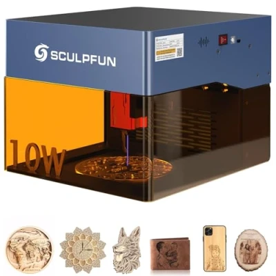 Image of SCULPFUN iCube Pro Max 10W La ser Engraver, Mini Desktop Engraving Machine with 0.08mm Focus, 10000mm/min High Speed, Cutter Smoke Filter, Eye Protection Shield, 130x130mm