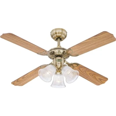 Image of Westinghouse Ceiling Fans &quot;Princess Trio&quot; Ancient Brass Finish Celing Fan with Frosted Glass,Oak / Mahogany,105x43cm