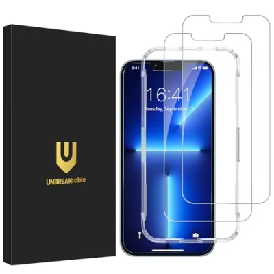 Image of UNBREAKcable Screen Protector for iPhone 14,iPhone 13,iPhone 13 Pro[2 Pack],9H Hardness Tempered Glass Apple 14, Pro, 13(6.1 Inch) [Bubble free, Anti scratch]