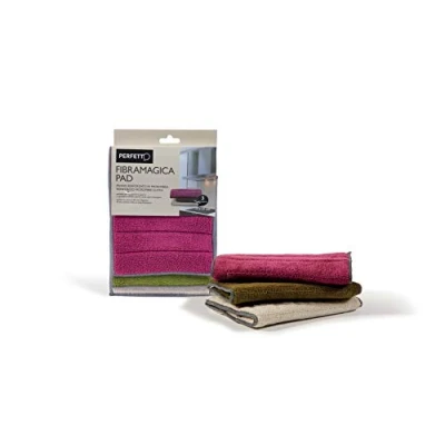 Image of Perfetto Multipurpose Microfiber Cloth Fibramagica pad Pack of 4 Pieces. Dimension 21 x 17 Cm, Fabric, Porpora/Ghiaccio/Muschio, One Size