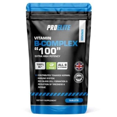 Image of Vitamin B Complex 120 High Strength Tablets All 8 Vitamins B1 B2 B3 B5 B6 B12, Biotin, Folic Acid Reduction of Tiredness &amp; Fatigue PROELITE
