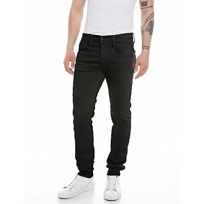 Image of Replay Men&#039;s Jeans Anbass Slim Fit Hyperflex with Stretch, Black (Black 098), 33W / 30L