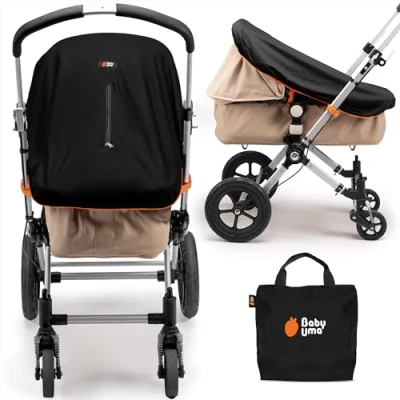 Image of Baby Uma Pram Sun Shade (0 6 Months) UPF 50+, Breathable Blackout Mesh Cover with Zip up Window, Blocks 99% of UVB Rays &amp; 94% UVA (+ Travel Bag)