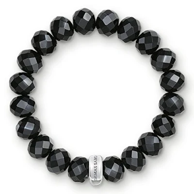 Image of Thomas Sabo Women Charm Bracelet Obsidian black Club 925 Sterling Silver X0035 023 11