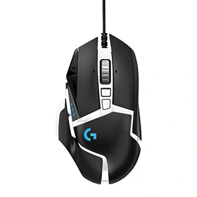 Image of Logitech G502 HERO High Performance Gaming Mouse Special Edition, 25K Sensor, 25 600 DPI, RGB, Adjustable Weights, 11 Programmable Buttons, On Board Memory, PC/Mac Black/White