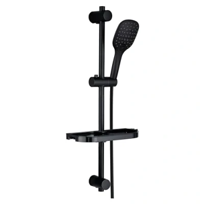 Image of Görbach Shower Set Kit 70cm in 304 Stainless Steel Riser Rail with Soap Dish Shelf,Shower Holder Bracket Adjustable Height for Bathroom System Hand(HB1210 MB)