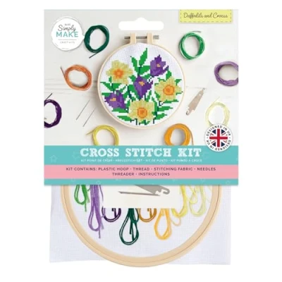 Image of Simply Make Cross Stitch Kit Daffodils &amp; Crocus, Multicoloured, Single Craft Kit, Kits for Adults, Sewing and Embroidery Home Crafts, Threads Included