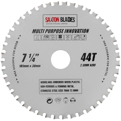 Image of TCT18544TMPT Saxton TCT Multi Purpose Innovation Circular Saw Blade 185mm x 44T Wood and Metal fits Bosch Dewalt Ryobi Makita etc