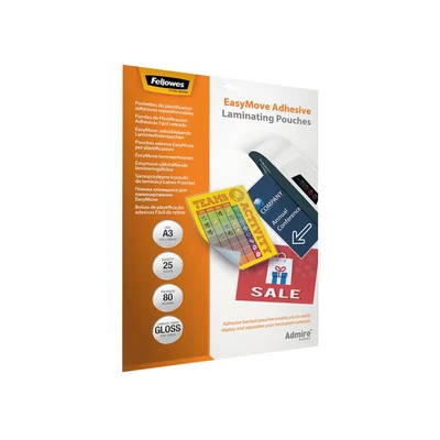 Image of Fellowes A3 80 Micron Admire EasyMove Adhesive Laminating Pouch (Pack of 25)