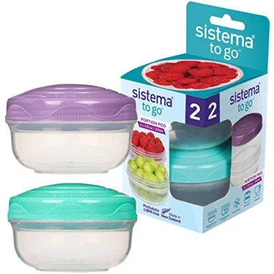 Image of Sistema TO GO PortionPod Food Storage Containers, Small Snack Pots, BPA Free, Assorted Colours, 2 x 210 ml