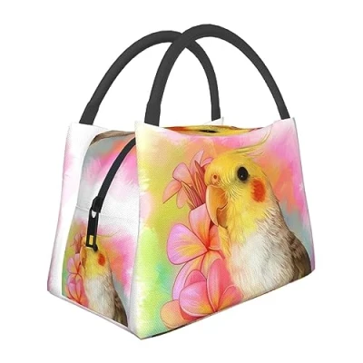 Image of QQLADY Cute Cockatiel Insulated Lunch Bag for Men Women Reusable Box Leakproof Cooler Tote Office Work Picnic