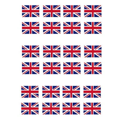 Image of 24 Stand Up UNION JACK Themed Edible Wafer Paper Cake Toppers Decorations