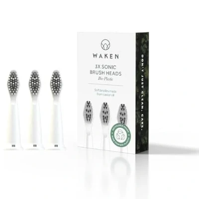 Image of Waken Sonic Electric Toothbrush Replacement Heads Pack of 3 White Brush Sustainable &amp; Made from Recycled Plastic