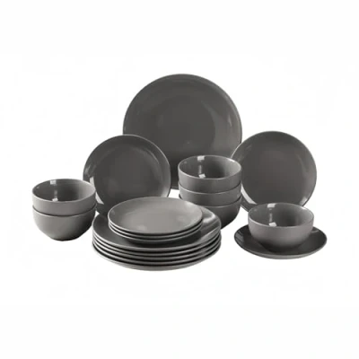 Image of simpa 18PC Grey Glazed Ceramic Stoneware Dinner Set. 6 Plates, Side Plates &amp; Bowls. Dishwasher Microwave Safe.
