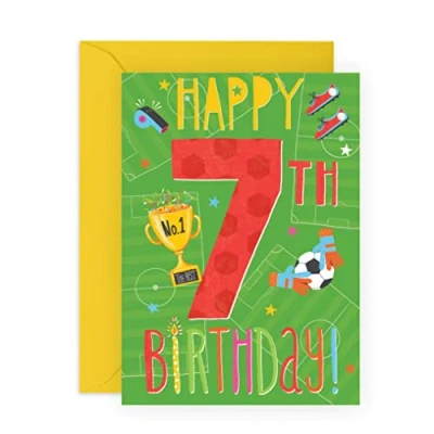 Image of Central 23 Happy 7th Birthday Card For Boys Football Cards Gifts Grandson Godson Nephew Seventh Bday Seven Year Old Comes With Fun Stickers