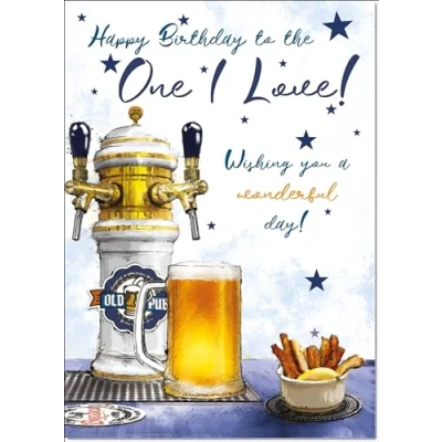 Image of doodlecards One I Love Male Birthday Card Beer Tap and Pint Medium Size with Plain Envelope