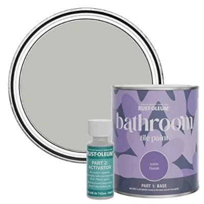 Image of Rust Oleum Grey Water Resistant Bathroom Tile Paint in Satin Finish Flint 750ml
