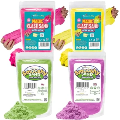 Image of Rainbow Eco Play Magic Elasti and Smooshy Sand Assorted Colours 4 x 485kg for Kids Childrens Coloured Ideal Sensory