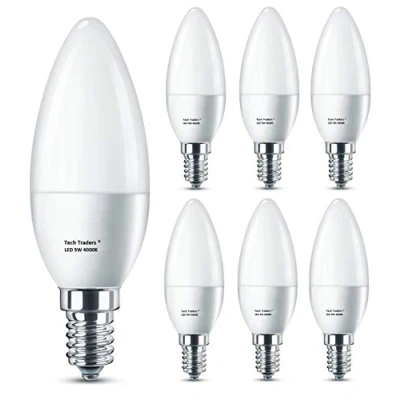 Image of C37 E14 LED Candle Bulbs 5W, 50W Incandescent Equivalent, Day White 4000K Frosted Candelabra SES Bulbs, Non Dimmable, 400Lm, Light Bulb Pack of 6