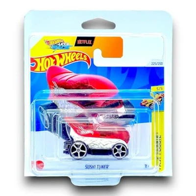 Image of Hot Wheels Sushi Tuner (Red,White &amp; Black Let&#039;s Race) 5/5 Fast Foodie 2024 225/250 (Short Card) includes a KLAS Car Keeper Protector Case HRY88