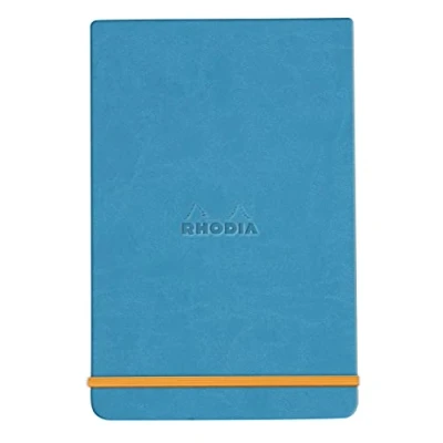 Image of RHODIA 194358C Hard Notebook Webnotepad Turquoise A6 Lined 192 Detachable Pages Clairefontaine Ivory Paper 90 g/m Bookmark, Elastic Closure Faux Leather Cover Rhodiarama