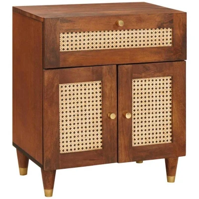 Image of vidaXL Bedside Tables with Drawer Brown Cane and solid mango wood