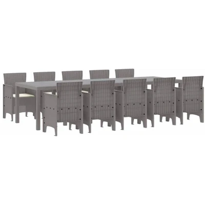 Image of vidaXL 11 Piece Garden Dining Set with Cushions Light Grey Poly Rattan