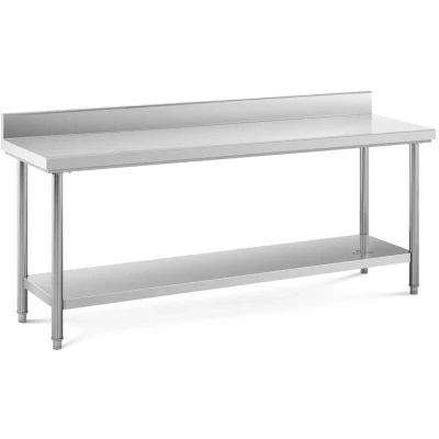 Image of Royal Catering Stainless Steel Work Table Shelf Upstand Prep Kitchen 200x60cm 195kg RCWT 200X60SB (Capacity Tabletop 160kg, Capacity 35kg, 60cm Between Levels)