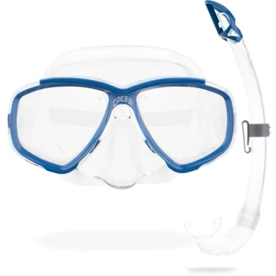 Image of Cressi Perla &amp; Mexico Combo Set Mask + Snorkel Mexico, Transparent/Blue, One Size, Unisex Adult