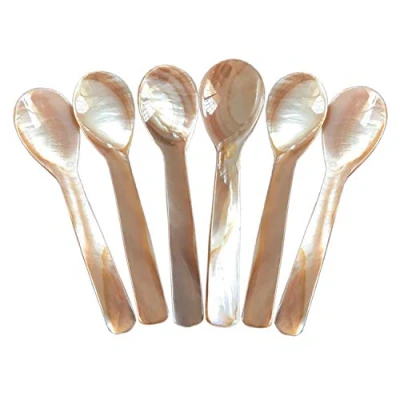 Image of DUEBEL Set of 6 Mother Pearl 9 cm x 2.3 MOP Caviar Spoons W Round Handle for Serving or Egg