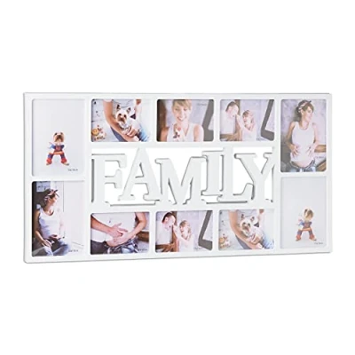 Image of Relaxdays Picture Frame Family, Photo for 10 Pictures, Hanging Collage, HWD: 36.5 x 72 2 cm, White