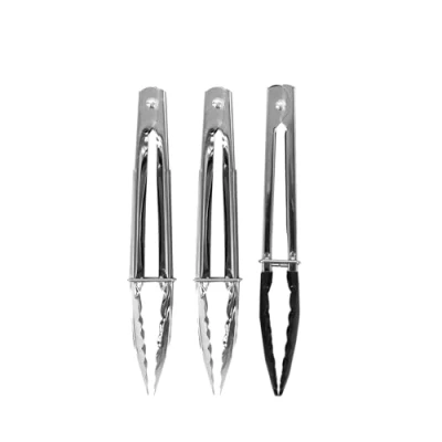Image of Fackelmann Stainless Steel Kitchen Tongs, Set of 3 with Locking Function, 2 x Function Head, 1 Plastic (PP) 18cm, Silver &amp; Black