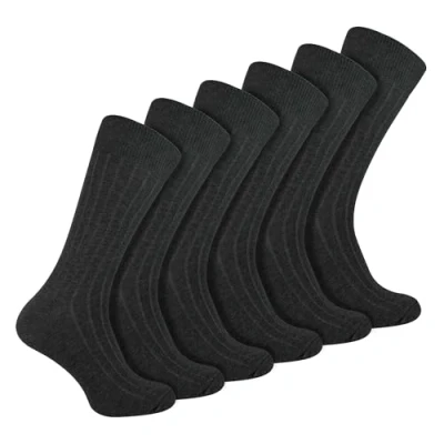 Image of 6 Pairs Multipack Mens Ribbed Dress Socks Sock Snob Breathable Crew Cotton (6 11, Charcoal)