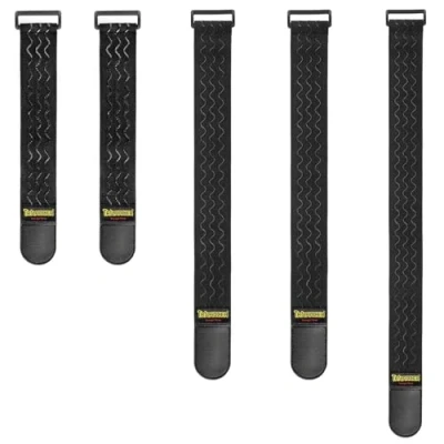 Image of Trilancer Elastic Cinch Straps with Anti Slip Strips, 3 Size Combo(5 Pack) Heavy Duty Hook and Loop Storage for Extension Cords, Cables, Ropes, Hoses, Bike, RV, Pant Garters,Garage Organization