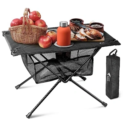 Image of ZUNE LOTOO Portable Lightweight Camping Folding Table 60x40x40cm Large Waterproof 35kg Bearing Capacity Sturdy Picnic Table, with Mesh Storage Organiser and Carry Bag, for Outdoor Hiking