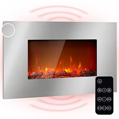Image of Klarstein Electric Fireplace, Log Burner Indoor, 2000W Fire Wall Mount Flame Place with LED Effect, Fake Remote Control, Adjustable Thermostat Timer