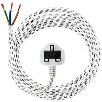 Image of SPARES2GO 2.5m Universal 3 Core Steam Generator/Dry Iron Mains Power Cable Flex Lead + UK Plug (2.5 Metre)