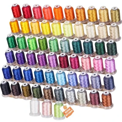 Image of New brothreads 63 Brother Colors 100% Polyester Machine Embroidery Thread Kit 500m Compatible for Home Based Sewing